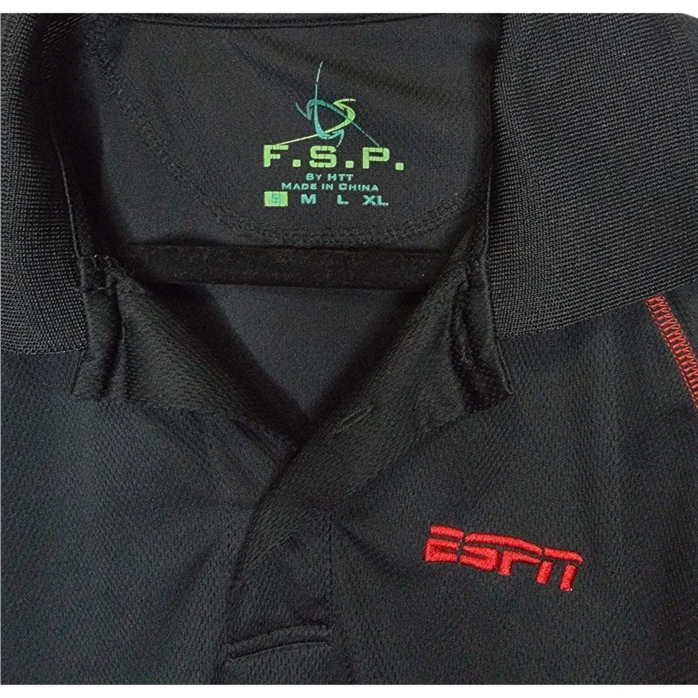 Men's ESPN Black Polo with Red Stitching Short Sleeve Size Small - Picture 4 of 4
